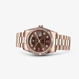 Rolex Day-Date 36 Everose Fluted President Chocolate Diamonds Rubies (118235f-0093)