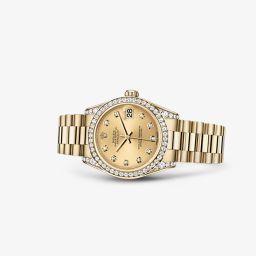 Rolex Datejust 31 Yellow Gold Diamond Shoulders Champagne Diamonds (178158-0009)