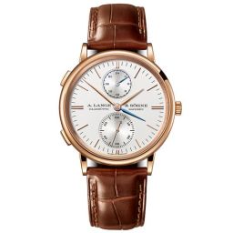 A. Lange and Sohne Saxonia Dual Time Silver Dial 18K Pink Gold Automatic Men's Watch 386.032