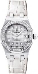 Audemars Piguet Royal Oak Silver Dial White Leather Ladies Watch 77321ST.ZZ.D012CR.01