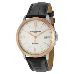 Baume and Mercier Classima Automatic Silver Dial Black Leather Men's Watch 10216