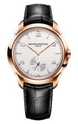 Baume and Mercier Clifton Silver Dial 18kt Rose Gold Black Alligator Leather Men's Watch 10060