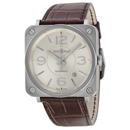Bell & Ross Officer Silver Dial Brown Alligator Leather Men's Watch BRS-OFF-SIL