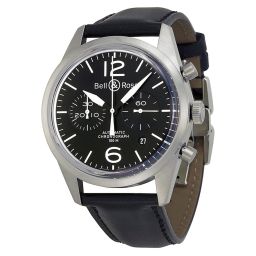 Bell & Ross Vintage Chronograph Black Dial Black Leather Men's Watch