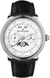 Blancpain Villeret Silver Dial Chronograph Stainless Steel Black Leather Men's Watch 6685-1127-55B