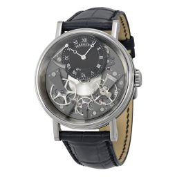 Breguet Tradition Black and Grey Skeleton Dial 18k White Gold Black Leather Men's Watch 7057BBG99W6
