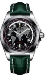 Breitling Galactic Unitime Black Dial Green Crocodile Leather Men's Watch WB3510U4-BD94GRCD