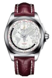 Breitling Galactic Unitime White Dial Burgundy Crocodile Leather Men's Watch WB3510U0-A777BGCD