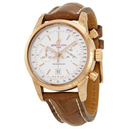 Breitling Transocean Chronograph 38 Silver Dial 18kt Rose Gold Leather Men's Watch R4131012-G758BRCT