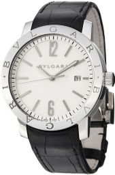 Bvlgari Bvlgari Off White Dial Black Alligator Leather Strap Automatic Men's Watch 102056