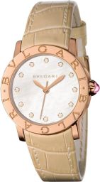 Bvlgari BVLGARI White Mother of Pearl Dial Beige Alligator Leather Strap 33mm Ladies Watch 101890