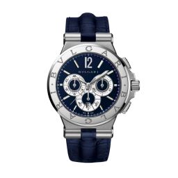 Bvlgari Diagono Blue Dial Blue Alligator Leather Chronograph Men's Watch 102060