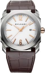 Bvlgari Octo Solotempo White Dial Brown Alligator Leather Men's Watch 102207