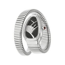 Bvlgari Serpenti Black Dial Stainless Steel Diamond Ladies Watch 101984