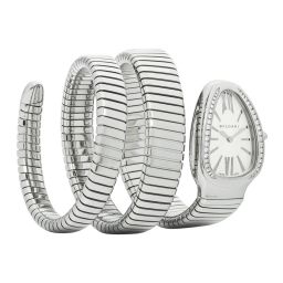 Bvlgari Serpenti Silver Opaline Dial Stainless Steel Diamond Ladies Watch SP35C6SDS-2T