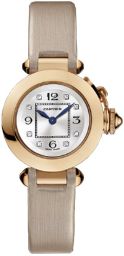 Cartier Miss Pasha Silver Diamond Dial Rose Gold and Beige Satin Ladies Watch WJ124028
