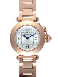 Cartier Pasha Silver Diamond Dial 18kt Rose Gold Ladies Watch WJ124016