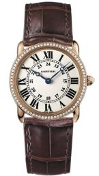 Cartier Ronde Louis Cartier Diamond Bezel Silver Dial 18 kt Rose Gold Ladies Watch WR000351
