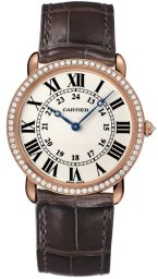 Cartier Ronde Louis Cartier Diamond Bezel Silver Dial 18 kt Rose Gold Ladies Watch WR000651