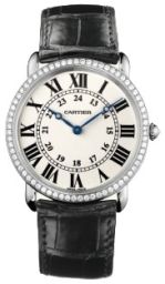 Cartier Ronde Louis Large Model Diamond Bezel Silver Dial 18 kt White Gold Ladies Watch WR000551