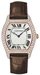 Cartier Tortue Silver Dial Brown Leather Diamond Automatic Men's Watch WA503951
