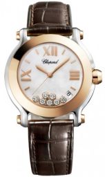 Chopard Happy Sport II MOP Dial Brown Leather Flaoting Diamonds Ladies Watch 278492-9004