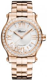 Chopard Happy Sport Silver Guilloche Dial 18 Carat Rose Gold Ladies Watch CP274808-5004