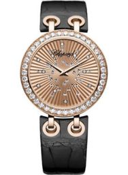 Chopard Xtravaganza Diamond 18k Rose Gold Black Leather Ladies Watch 134236-5001