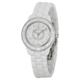 Dior VIII Diamond Silvered Dial White Ceramic Ladies Watch CD1221E2C001