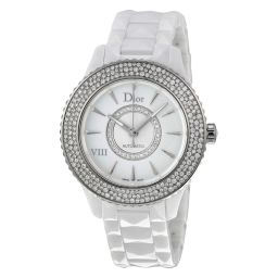Dior VIII Diamond Studded Automatic Mother Of Pearl Dial White Ceramic Ladies Watch CD1245E5C001