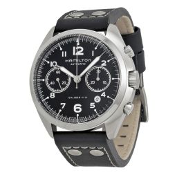 Hamilton Khaki Pilot Pioneer Automatic Chronograph Black Dial Black Leather Men's Watch H76416735