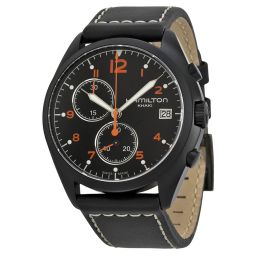 Hamilton Pilot Pioneer Chronograph Black Dial Black Leather Men's Watch H76582733
