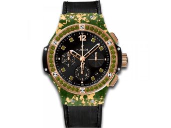 Hublot Big Bang Gold Linen Black Tourmaline Set Dial Limited Edition Ladies Watch 341.XG.1280.NR.1229