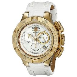 Invicta Subaqua Chronograph White Mother of Pearl Dial White Leather Ladies Watch 17227