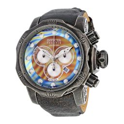 Invicta Venom Chronograph Grey and Silver Rainbow Dial Distressed Black Leather Men's Watch 15958
