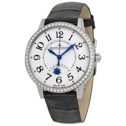 Jaeger LeCoultre Rendez-vous Day and Night Silver Dial Stainless Steel Diamond Black Leather Ladies Watch Q3448421