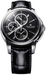Maurice Lacroix Pontos Chronograph Black Dial Black Leather Automatic Men's Watch PT6188-SS001-330