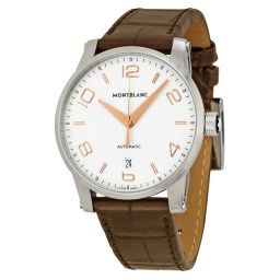 Montblanc Timewalker Automatic White Dial Brown Leather Men's Watch 110340