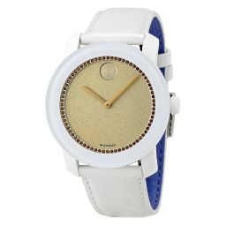 Movado Bold Gold Crystal White Leather Ladies Watch 3600220
