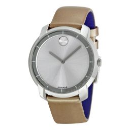 Movado Bold Silver Sunray Dial Blush Leather Ladies Quartz Watch 3600311