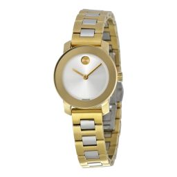 Movado Bold Silver Sunray Dial Silver- Gold tone Stainless Steel Band Ladies Quartz Watch 3600336