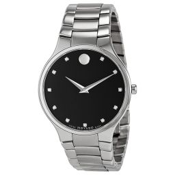 Movado Serio Diamond Black Dial Stainless Steel Men's Watch 0606490