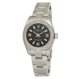 Rolex No Date Black Arabic Index Dial Engine Turned Bezel Oyster Bracelet Ladies Watch 176210BKASO
