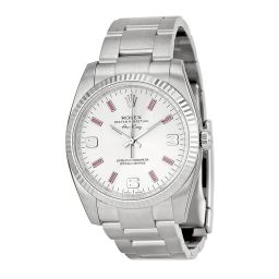 Rolex Airking Silver Arabic Pink Stick Dial Fluted 18kt White Gold Bezel Oyster Bracelet Men's Watch 114234SAPSO