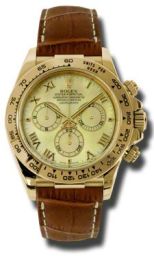 Rolex Cosmograph Daytona Champagne Dial Chronograph Yellow Gold Brown Leather Men's Watch 116518CRBRL