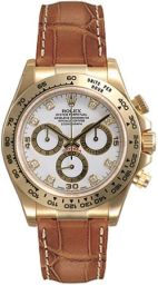 Rolex Cosmograph Daytona White Diamond Dial Brown Leather Bracelet 18k Yellow Gold Men's Watch 116518WDL