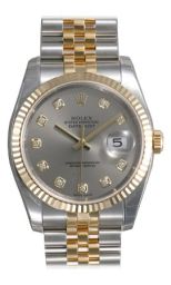 Rolex Datejust Grey Diamond Dial Jubilee Bracelet Fluted Bezel Two Tone Men's Watch 116233GYDJ