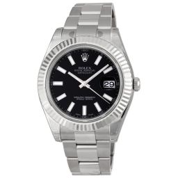 Rolex Datejust II Black Index Dial Fluted 18k White Gold Bezel Oyster Bracelet Men's Watch 116334BKSO