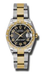 Rolex Datejust Black Concentric Circle Dial Automatic Stainless Steel and 18kt Yellow Gold Ladies Watch 178343BKCAO