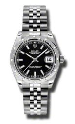 Rolex Datejust Black Dial White Gold Oyster Bezel Stainless Steel Ladies Watch